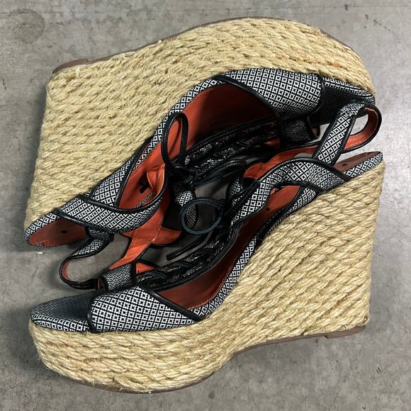 Via Spiga (9) Kassiana Black Leather Espadrille Platform Wedge Heel Sandal Shoes - Picture 3 of 10